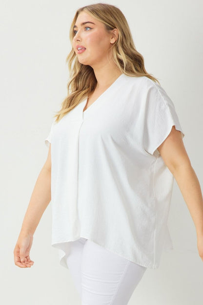 The product is a Maroon Solid V-Neck Short Sleeve Top. Sizes available range from small to large.