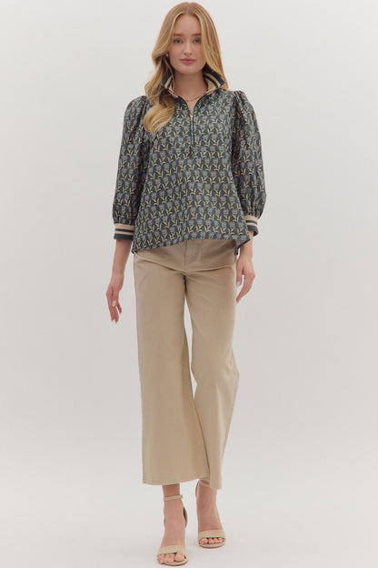 Taylor Floral Print Half-Zip Top