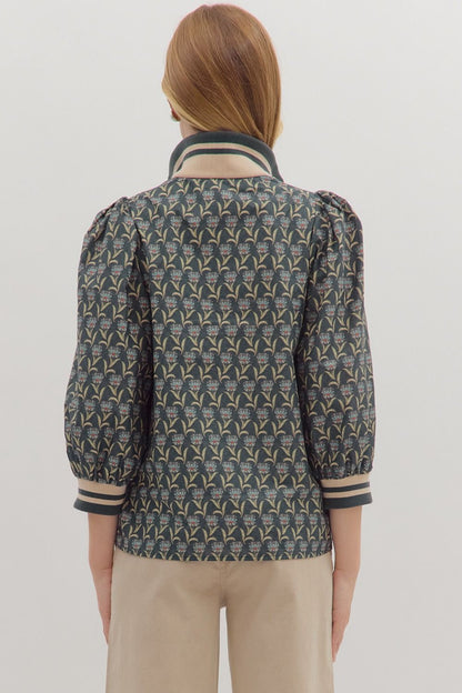 Taylor Floral Print Half-Zip Top