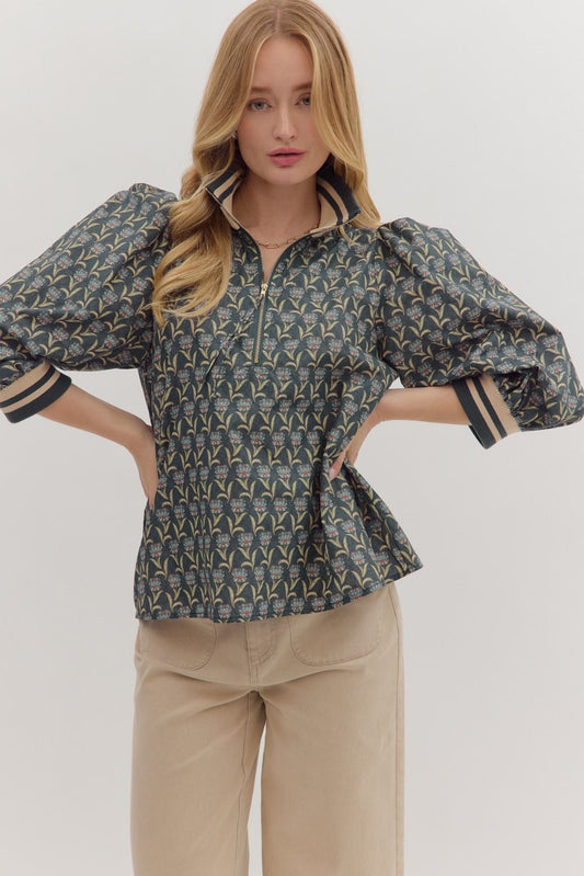 Taylor Floral Print Half-Zip Top