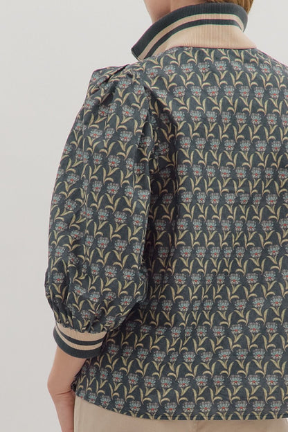 Taylor Floral Print Half-Zip Top