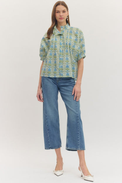 Botanical Print Dolman Sleeve Top
