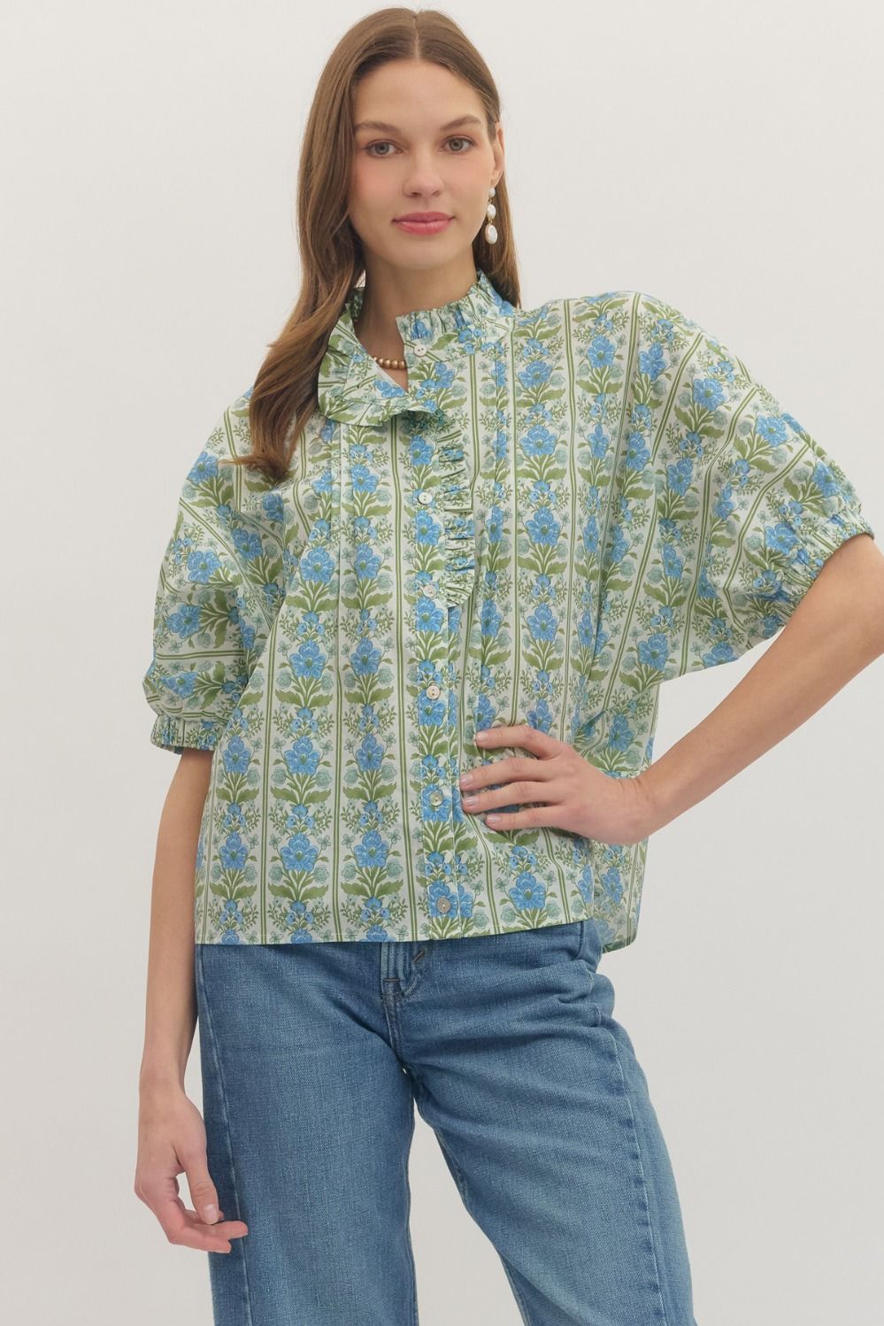 Botanical Print Dolman Sleeve Top