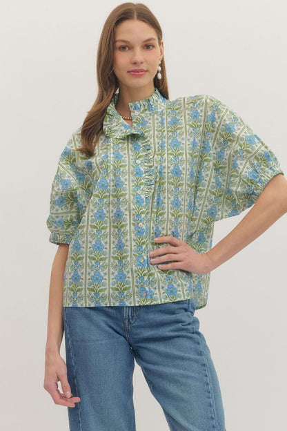 Botanical Print Dolman Sleeve Top