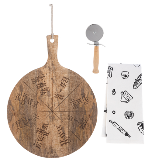 Pizza Party Set with Cutting Board with Pizza Cutter and Towel