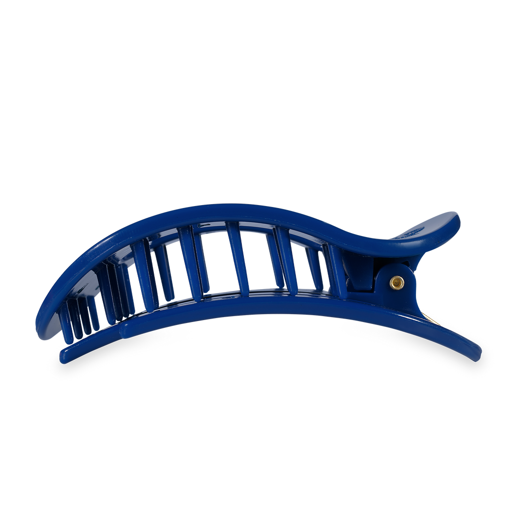 Blue plastic curved Texas Rangers hair clip with open lattice design and spring hinge. Sizes available: one size fits most.