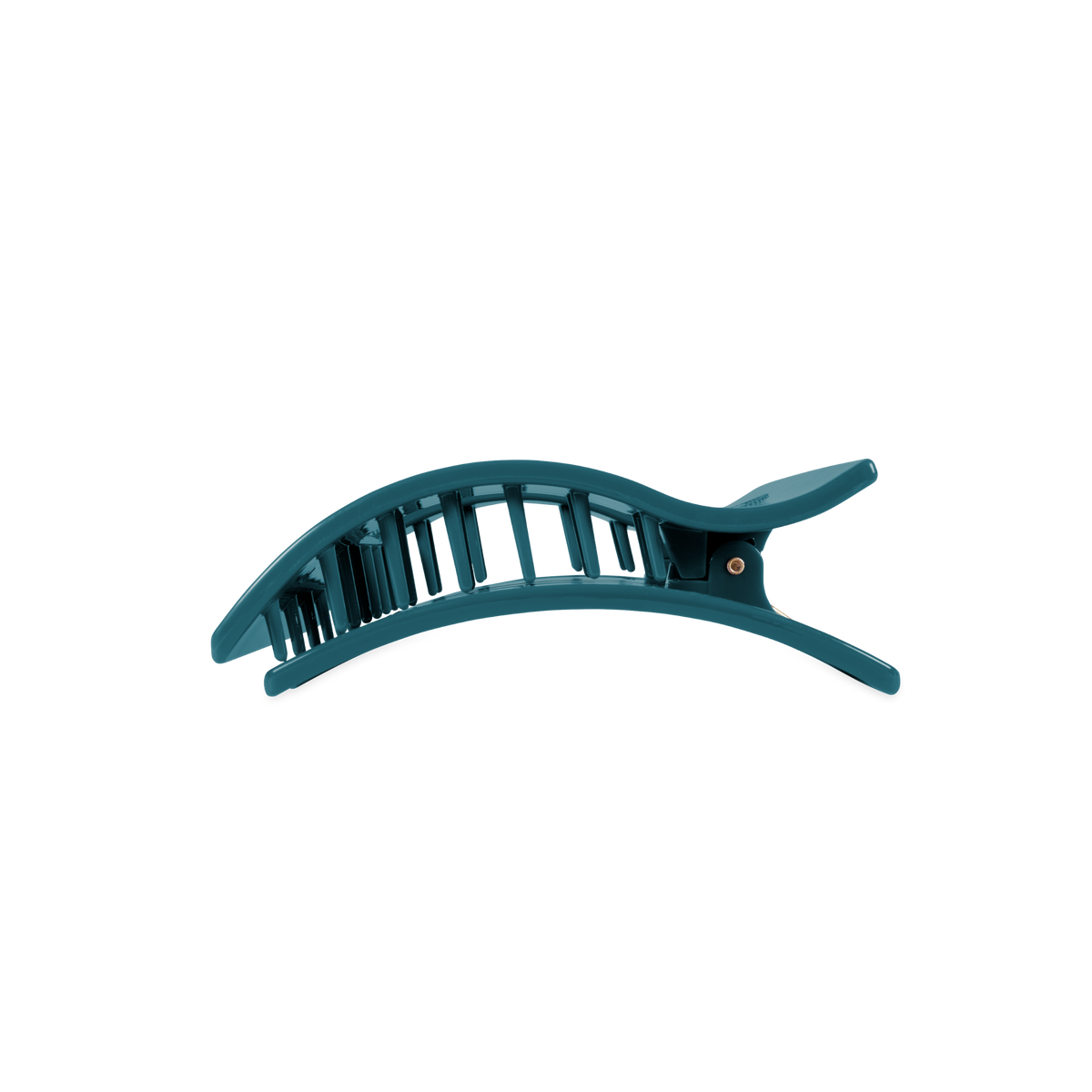 Teal With It Medium Flat Rectangle Hair Clip made of teal plastic with interlocking teeth; available in medium size.