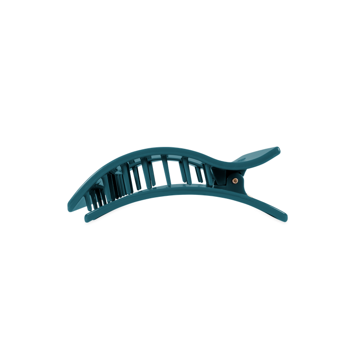 Teal With It Medium Flat Rectangle Hair Clip made of teal plastic with interlocking teeth; available in medium size.