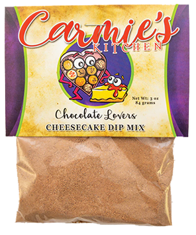 3 oz (84g) packet of Chocolate Lovers Cheesecake Dip with a colorful label and window showing the chocolate dip mix inside.