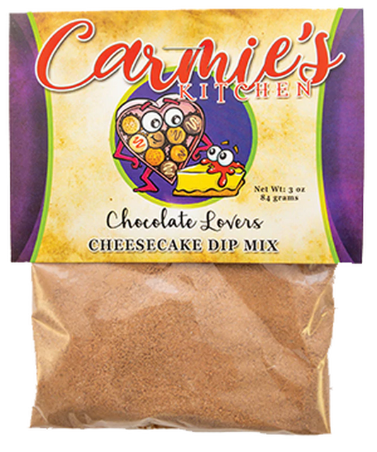 3 oz (84g) packet of Chocolate Lovers Cheesecake Dip with a colorful label and window showing the chocolate dip mix inside.