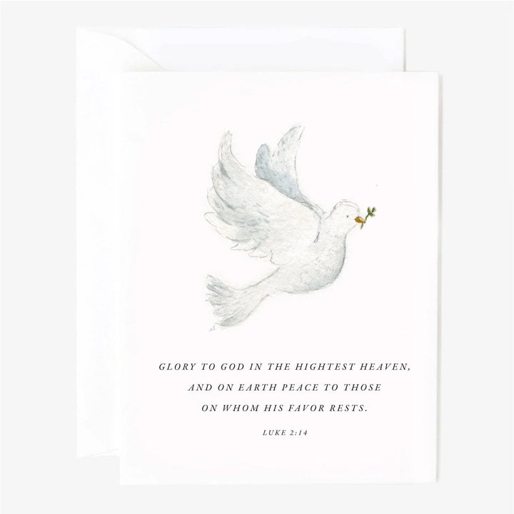 Christmas notecard set with dove, olive branch, and Luke 2:14. White watercolor cards. Available in 4x6 and 5x7 sizes.