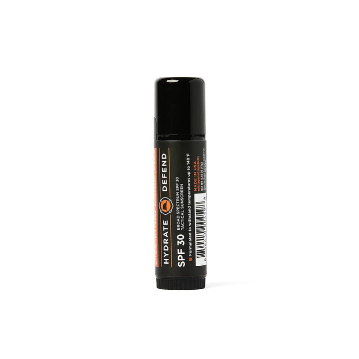 Cannon Balm Lip Balm 140° SPF 30, black tube with orange accents, natural organic ingredients. Available in .56 oz size.