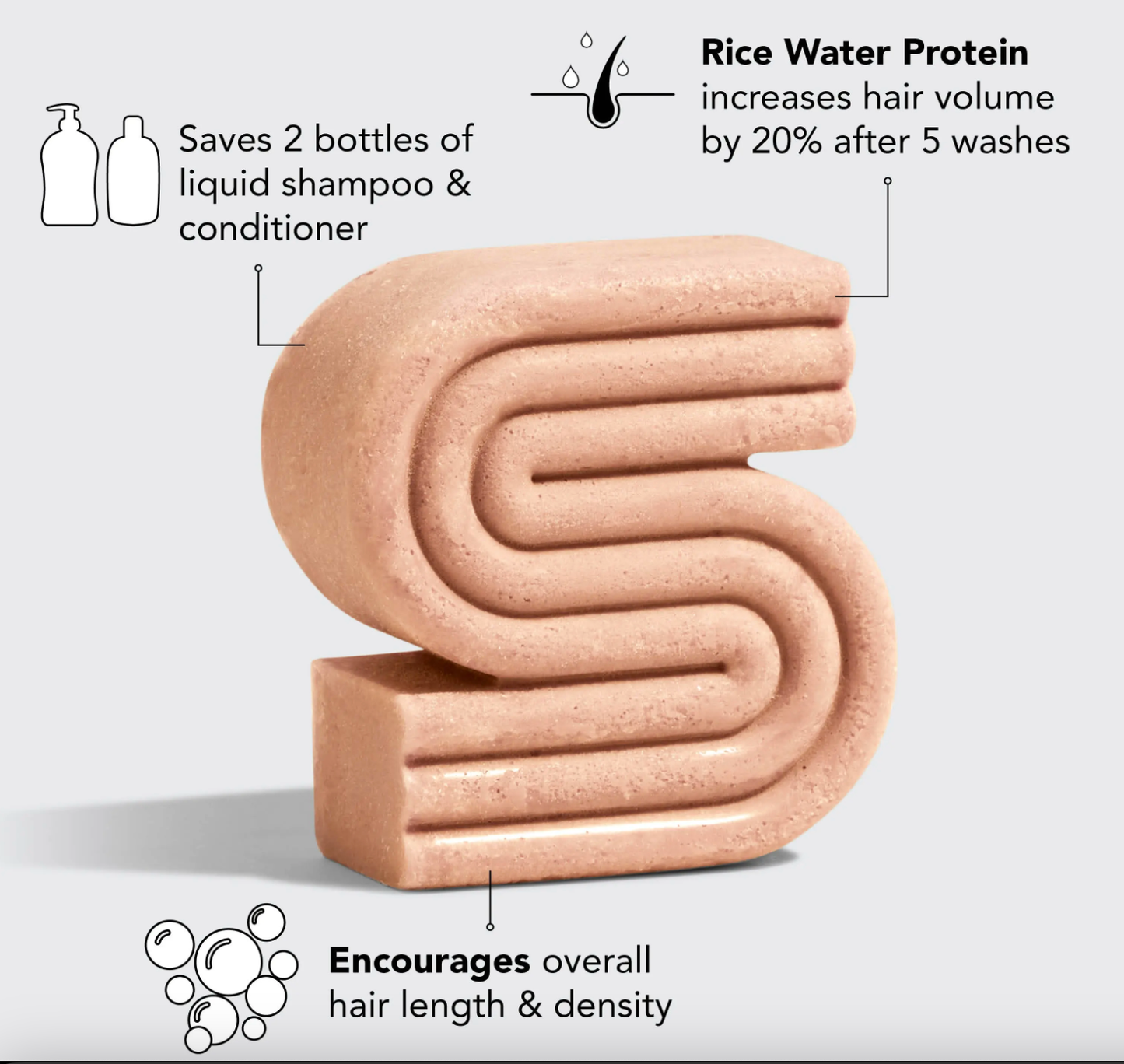 S-shaped Rice Water Protein Shampoo Bar for Hair Growth, repairs damaged hair. Available in 60g and 100g sizes.
