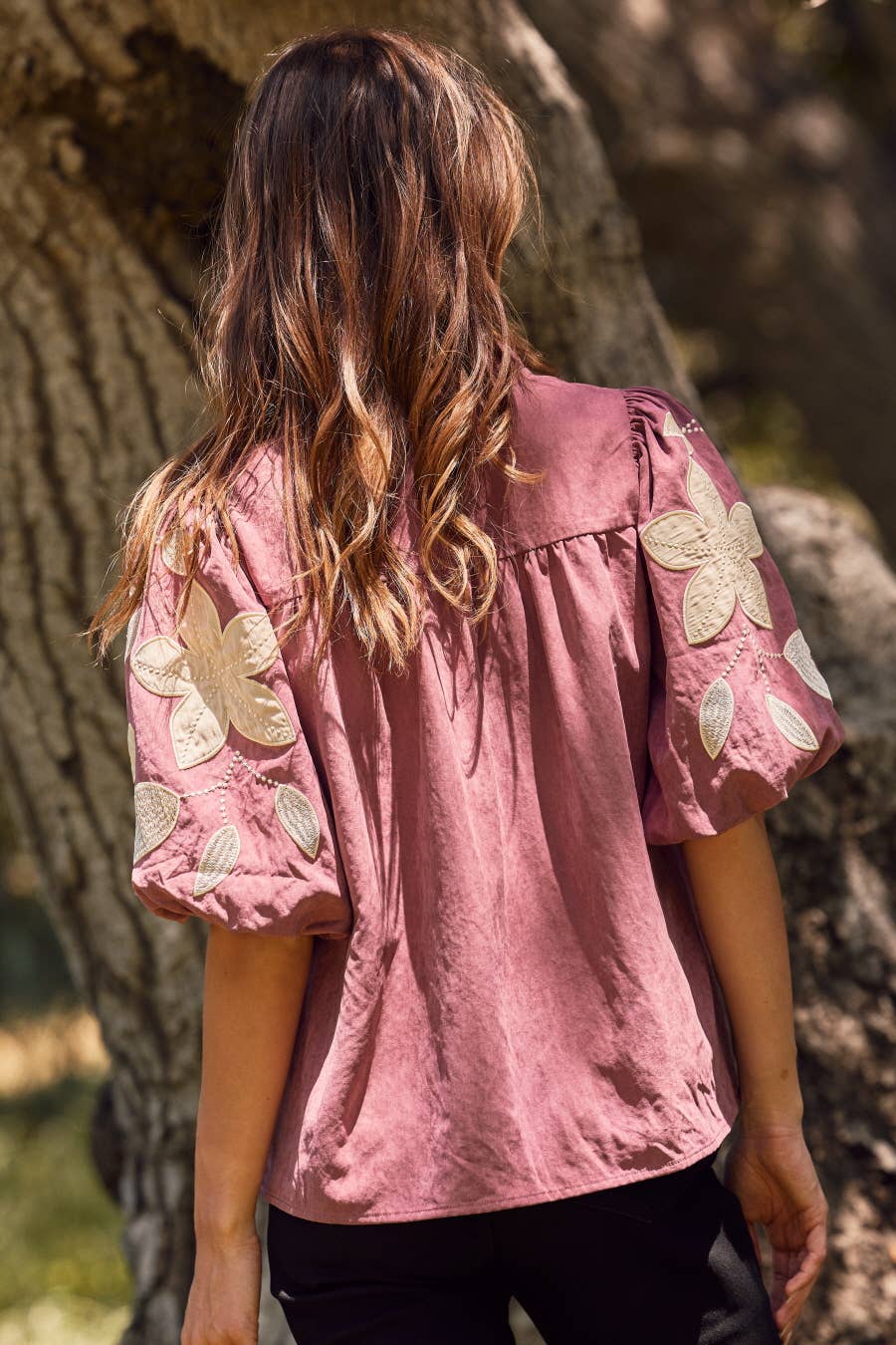 Washed Suede Top in Camel, shown in size L. Available sizes: L.
