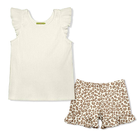 Cream ribbed ruffle-sleeve top for girls. Available in sizes 2T-6.