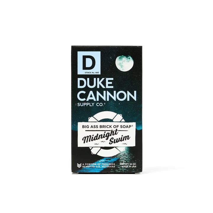 Duke Cannon’s Big Ass Brick of Soap - Midnight Swim, American made, natural oils, moonlit label. Available in 10 oz.