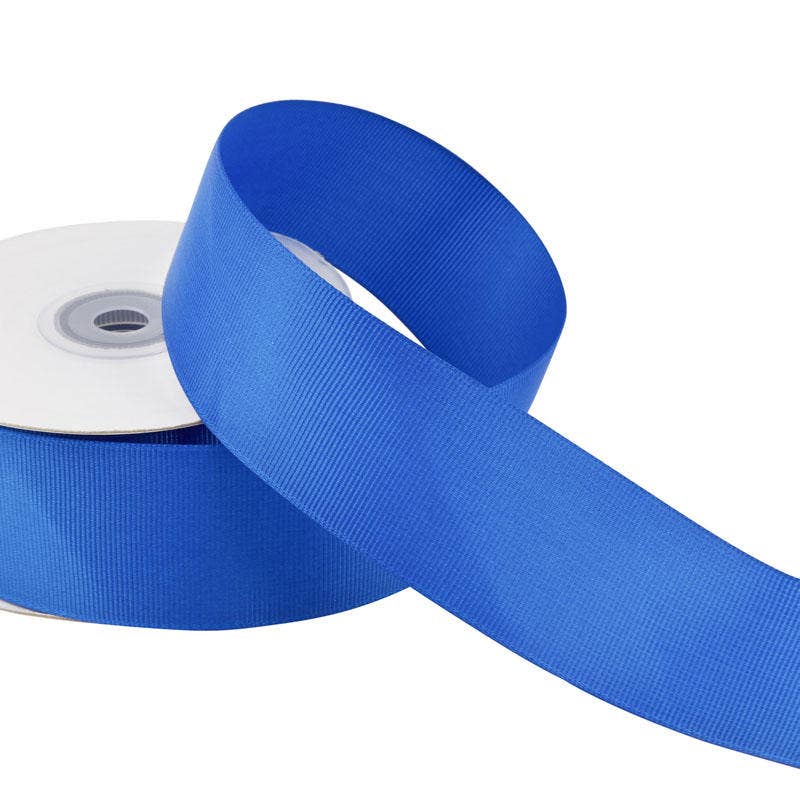 25-yard roll of 1-1/2″ Navy Blue Grosgrain Ribbon, partially unrolled with white center spool.