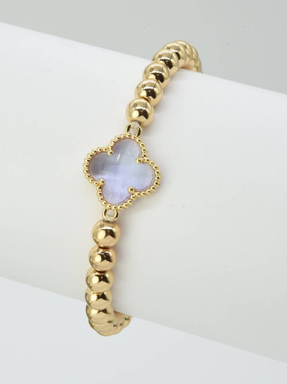 Clover Charm Beaded Bracelet: Gold Crystal