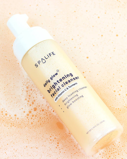 Daily Glow Brightening Foaming Facial Cleanser, 6.76 fl oz bottle, deep foaming action with brightening and glow-boosting benefits.