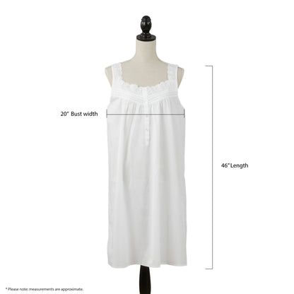 Scoop Neck Embroidered Nightgown with 20" bust width, 46" length; measurements approximate. Sizes: available.