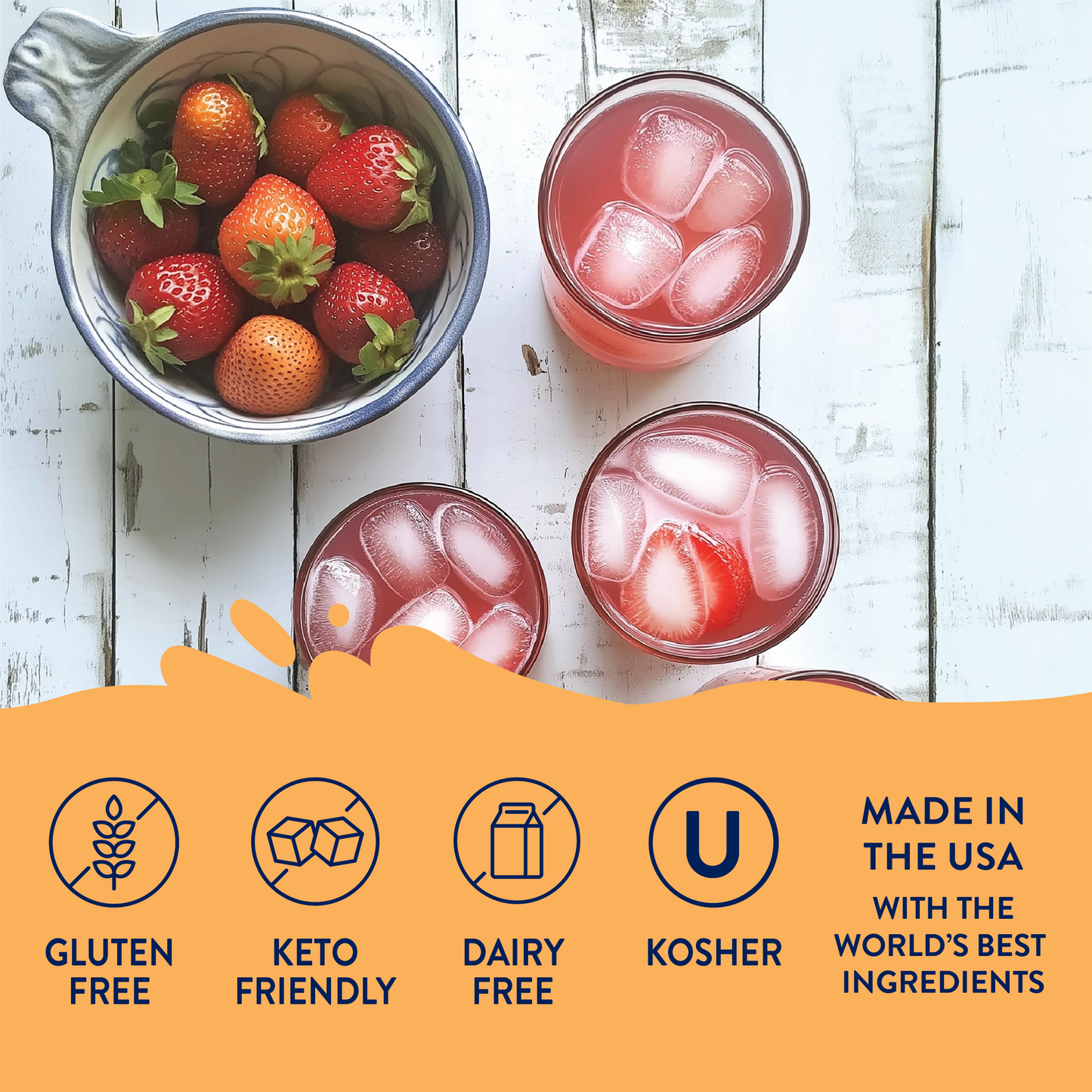 Strawberry Pink Lemonade Syrup Concentrate. Gluten free, keto, dairy free, kosher, made in USA. Sizes: 16oz, 32oz.
