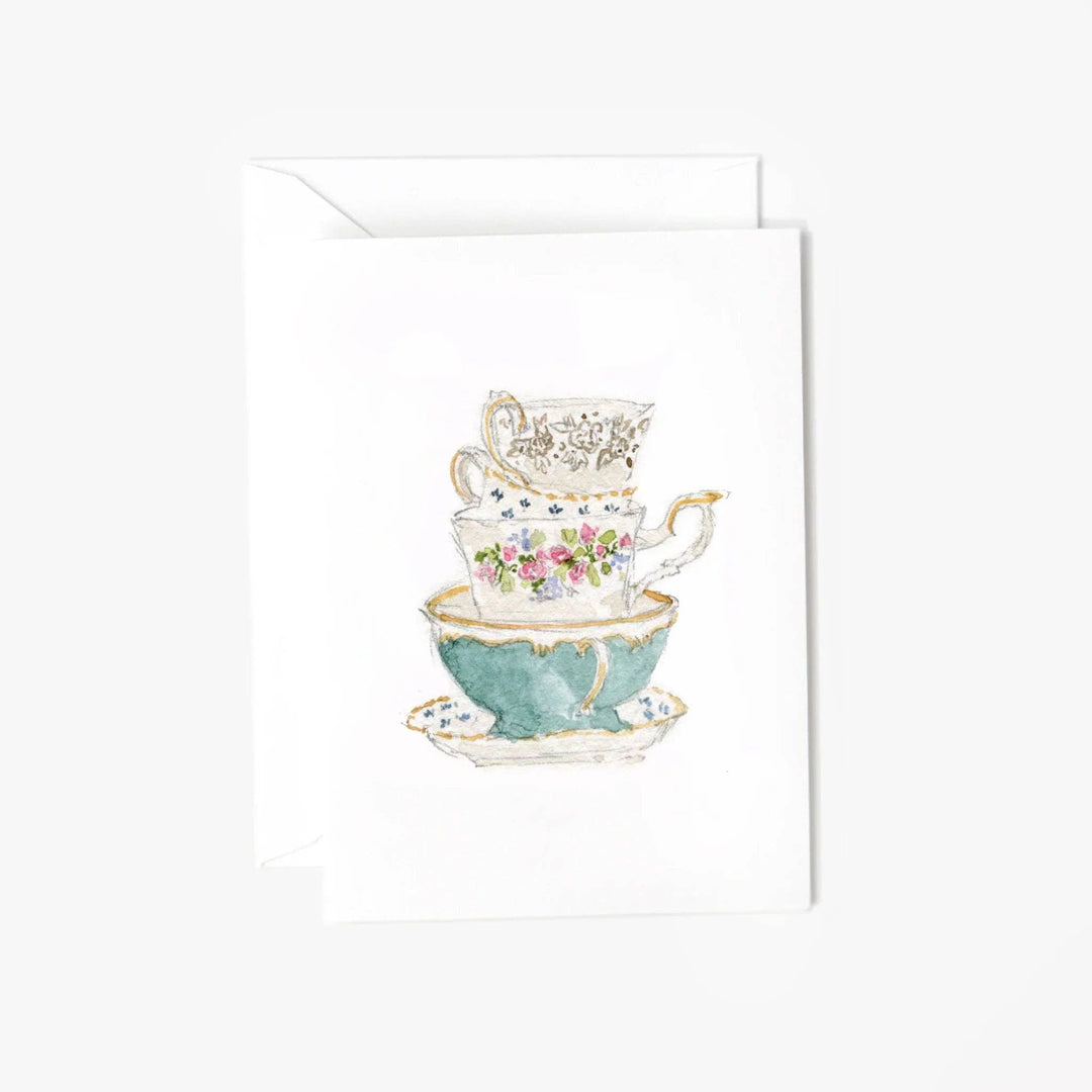 Watercolor teacups mini enclosure notecard.