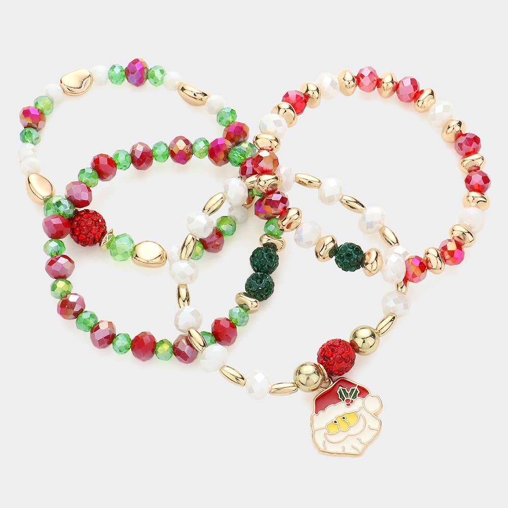 4PCS - Santa Claus Charm Faceted Beaded Stretch Bracelets: Green