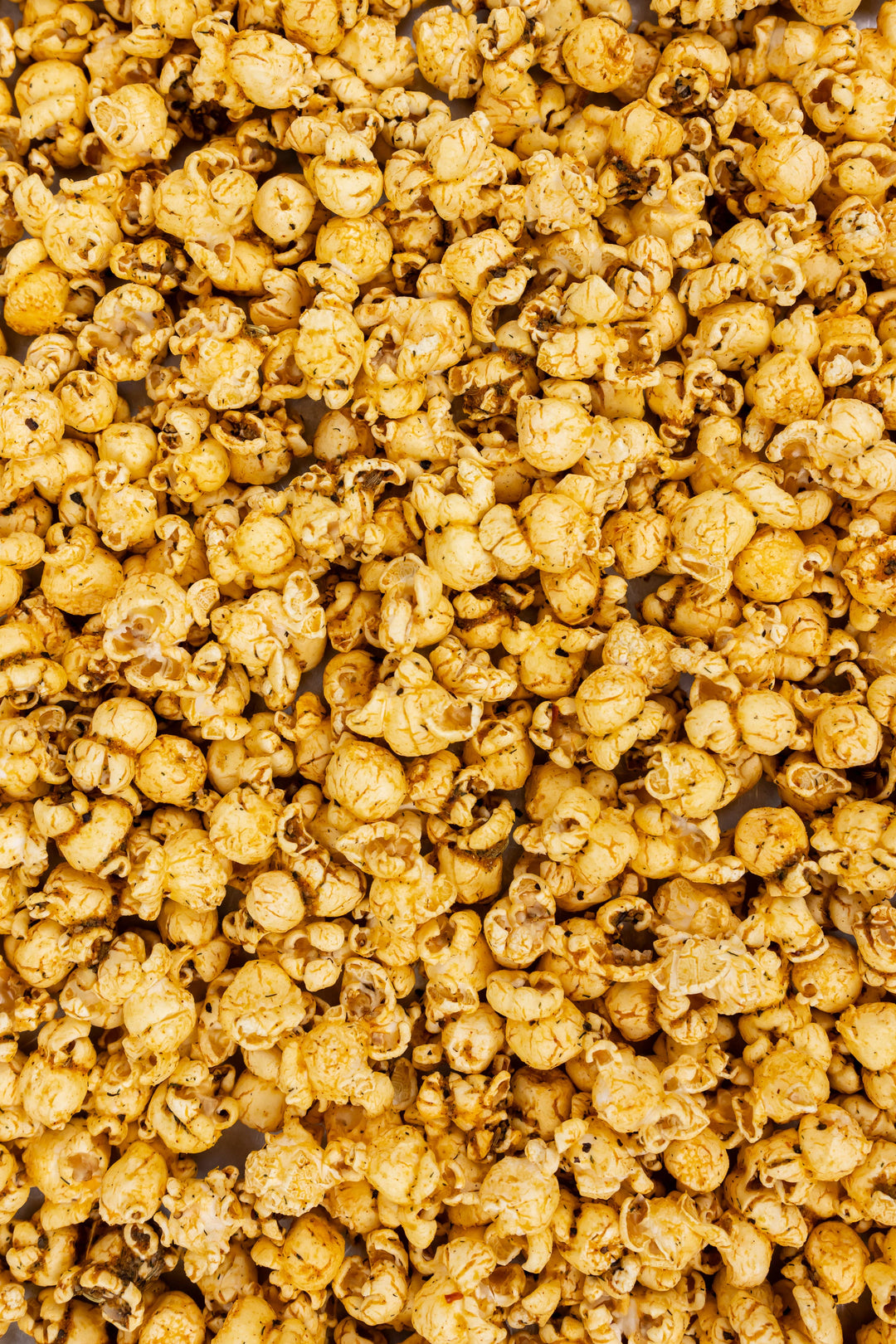 Golden-brown Backyard Cookout Popcorn, caramel- and spice-coated. Available in small, medium, and large sizes.
