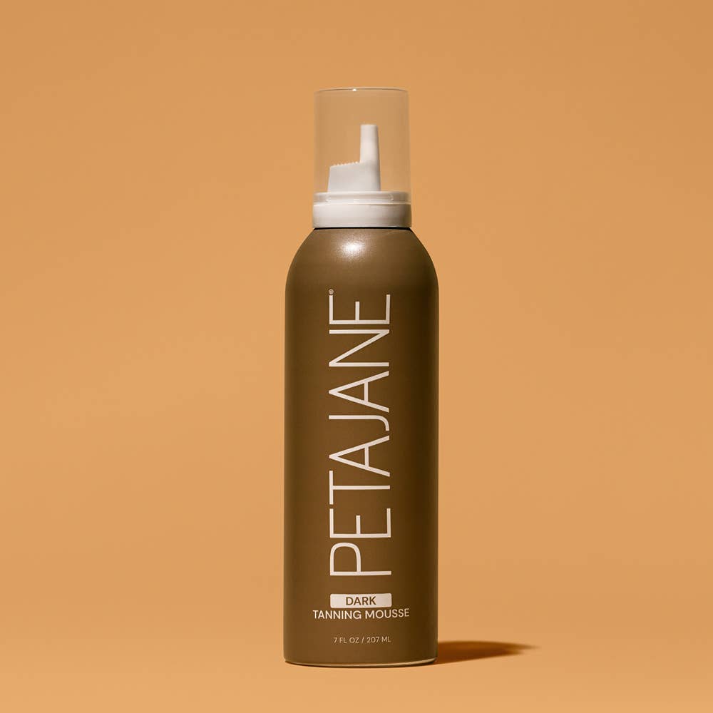 Bronze bottle of Dark Self-Tanning Mousse with clear cap, minimalist bold white label. Available in 200ml and 400ml sizes.
