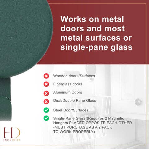 Green Attract® Magnetic Hanger, 2 pack for metal doors and single-pane glass windows.