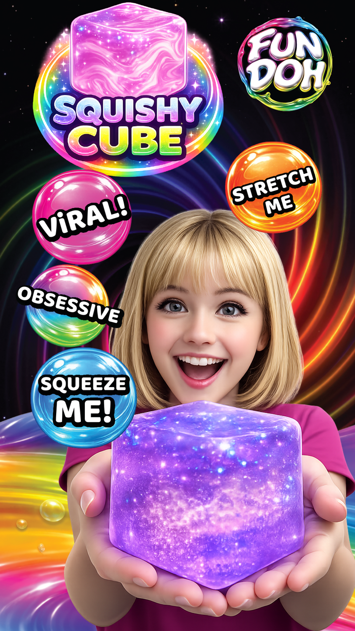 Purple sparkly Fun Doh Squish &amp; Squeeze Sparkle Cube Fidget Toy, 12/Display.