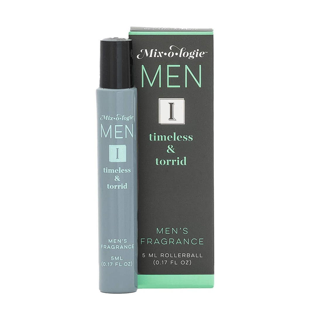 5ml gray Mixologie Men I (Timeless &amp; Torrid) Cologne Oil Rollerball, alcohol-free men’s fragrance.