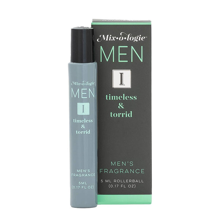 5ml gray Mixologie Men I (Timeless &amp; Torrid) Cologne Oil Rollerball, alcohol-free men’s fragrance.