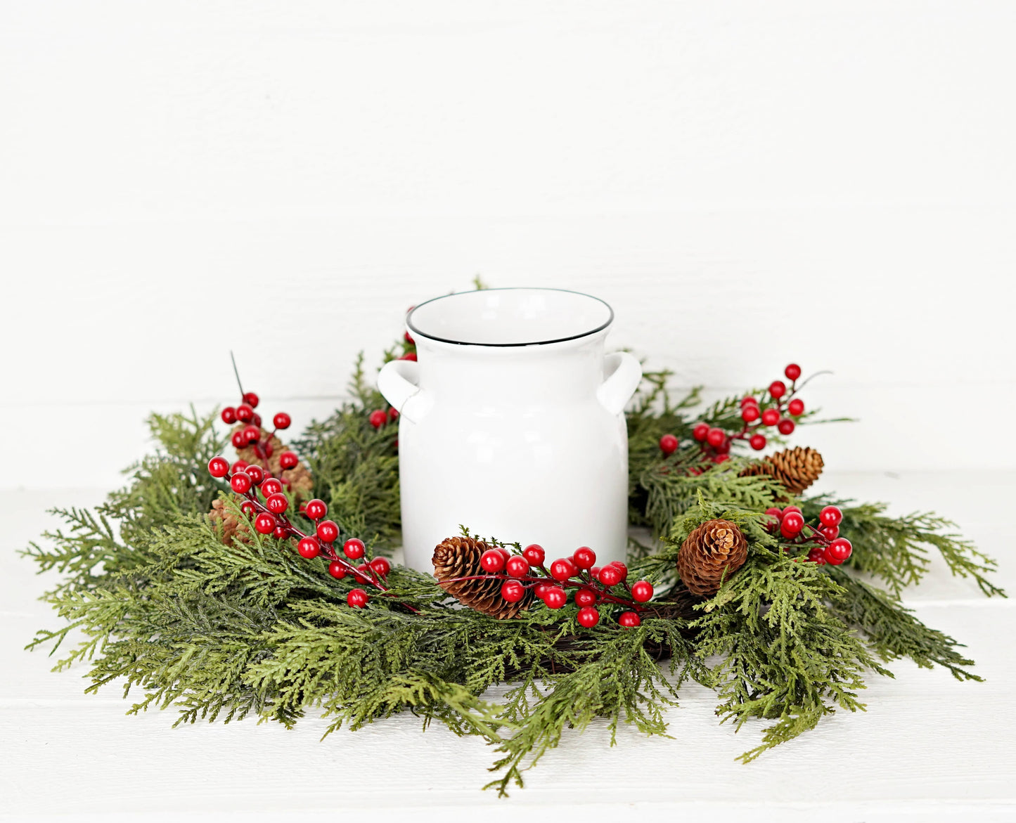 510050-22in Twig Wreath with real touch mix cedar and red accents; available in 22-inch size.