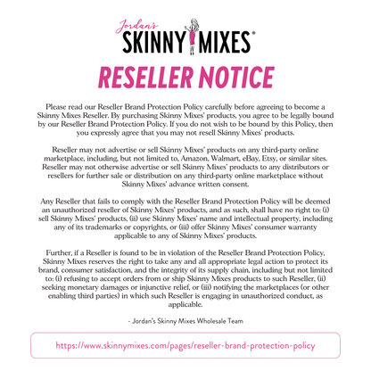 Reseller Notice for Sugar Free Unicorn™ Syrup, keto-friendly. Sizes: 750ml. Details resale policy and website link.