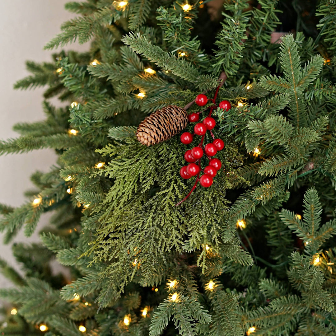 Superior Real Touch Mix Cedar Red Berry branch with realistic cedar greenery and red berries, available in multiple sizes.