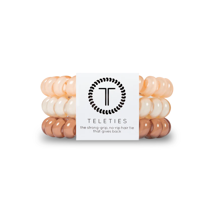 TELETIES Spiral Hair Accessories Set (Peach, Beige, Cream): Strong grip, no-rip. Sizes: Small, Large.