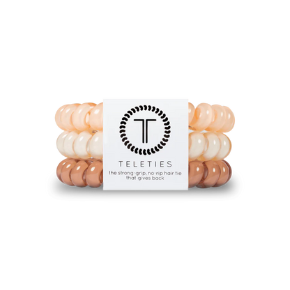 TELETIES Spiral Hair Accessories Set (Peach, Beige, Cream): Strong grip, no-rip. Sizes: Small, Large.
