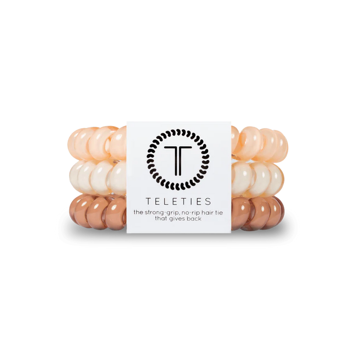 TELETIES Spiral Hair Accessories Set (Peach, Beige, Cream): Strong grip, no-rip. Sizes: Small, Large.