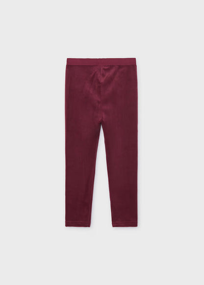 Little Girl Velvet Leggings in maroon ultra-soft velvet, available in sizes 2T-6X.