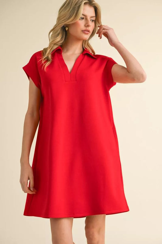 Red Collared Short Sleeve Dress