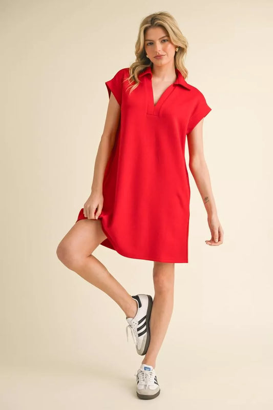 Red Collared Short Sleeve Dress