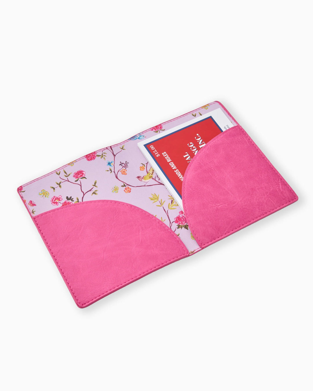 Hot Pink Mahjong Card Folio with floral interior and card pocket. Available in standard and large sizes.