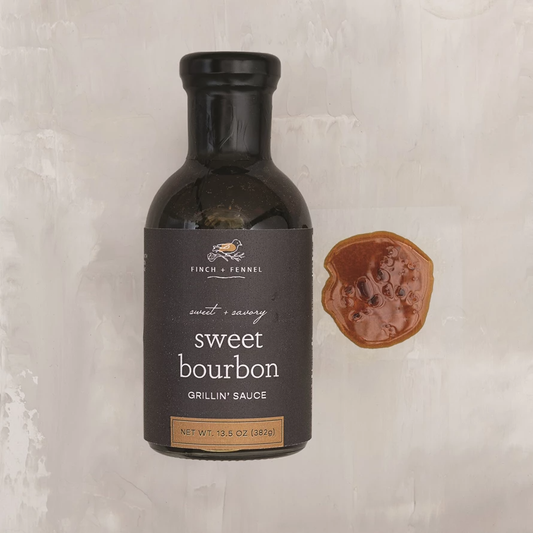 Sweet Bourbon Grillin' Sauce. Rich, thick consistency ideal for ribs and grilled salmon. Available in 12 oz and 24 oz bottles.