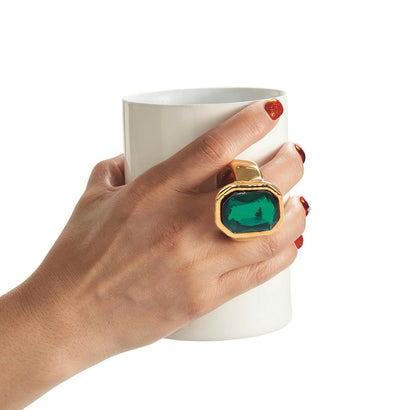Put a Ring on it Mug 52884 with large gold ring and green rectangular gem. Available sizes: 12oz, 16oz.