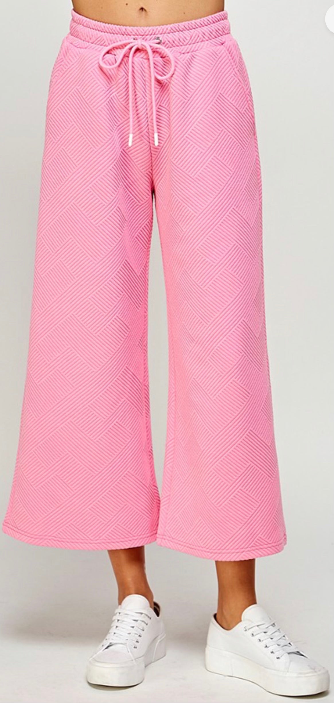 Textured Cropped Pants - Pink