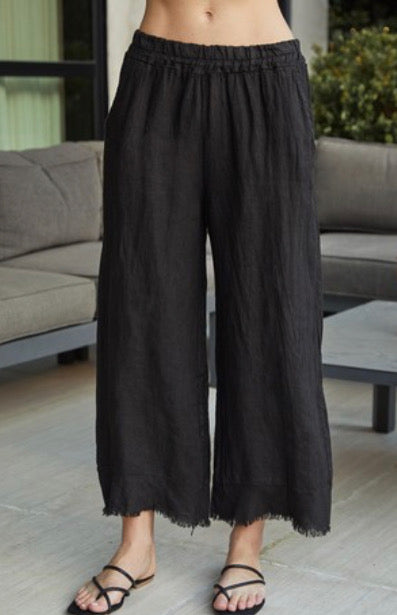 Italian Linen Frayed Pants Black