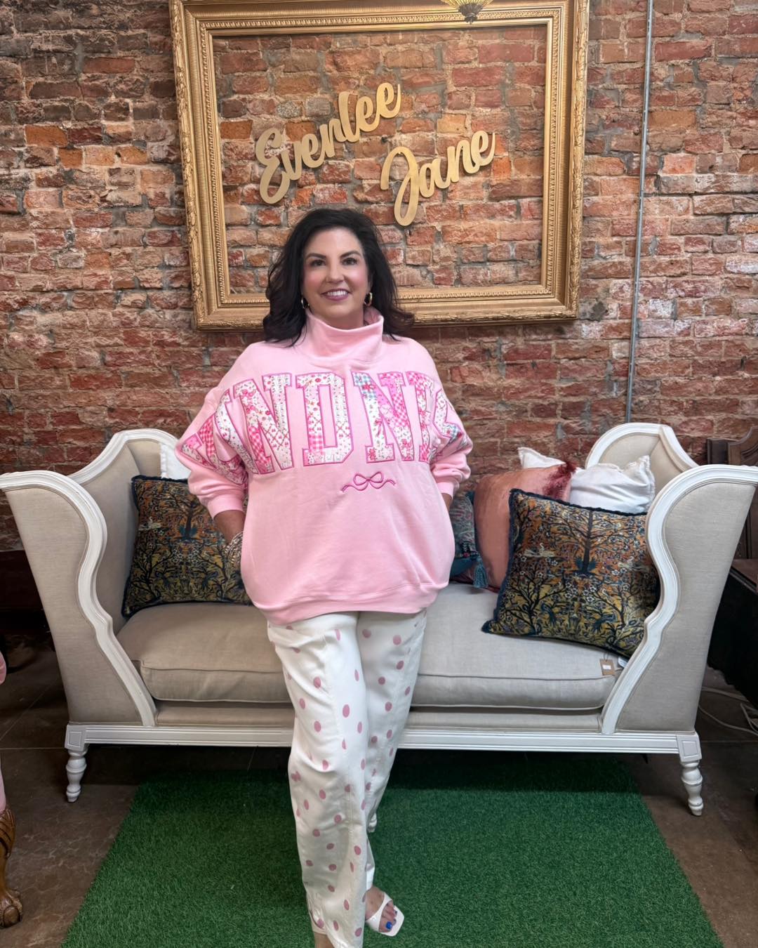 Pink Polka Dot Barrel Jeans; available in sizes XS–XL.