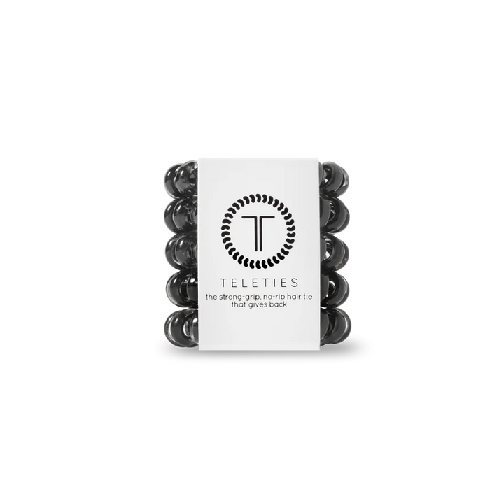 TELETIES Hair Ties in sleek black. Sizes available: Small, Large.