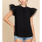 Solid Ruffle Shoulder Top with ruffled tulle sleeves. Available in sizes: S, M, L, XL, XXL.